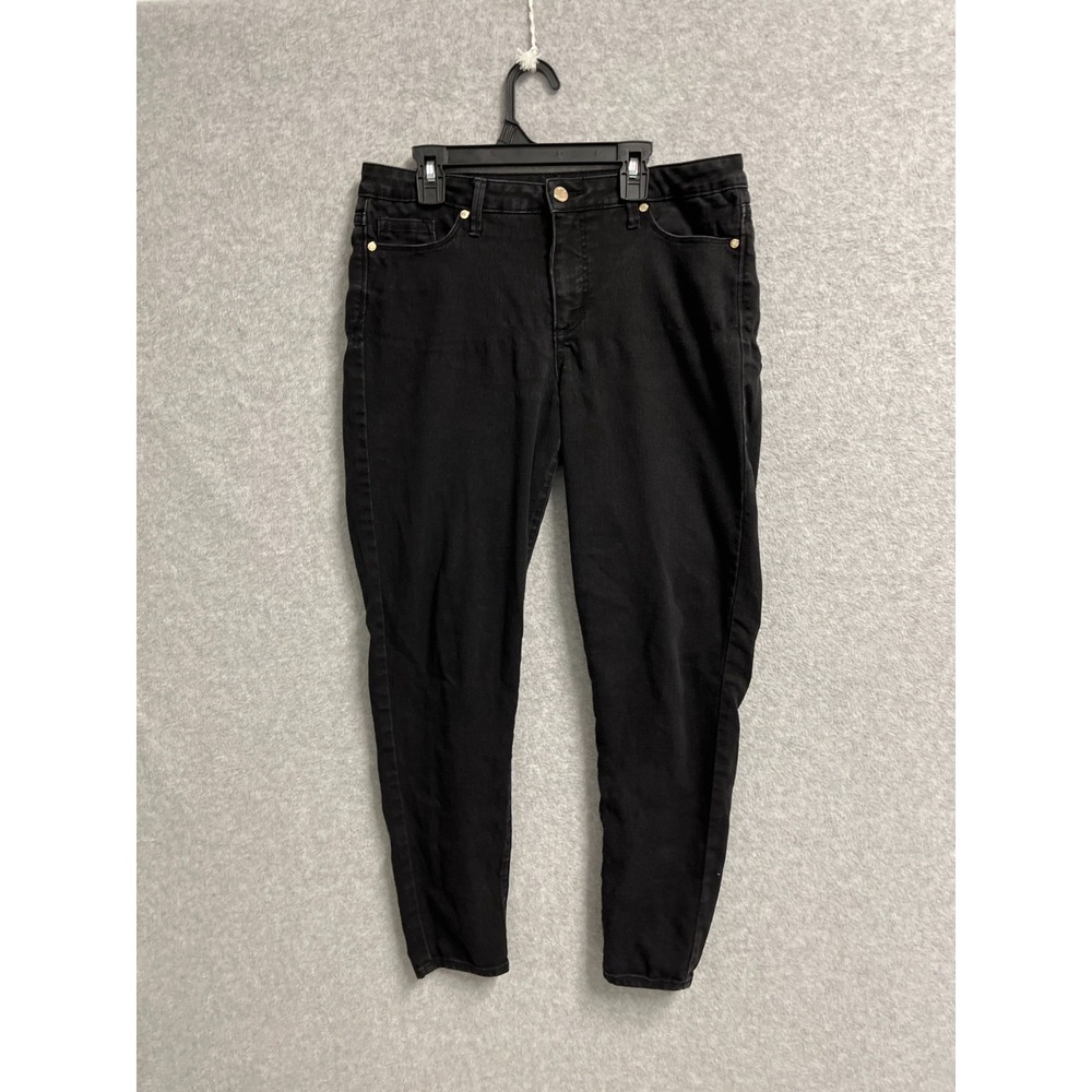Anne Klein Skinny Jeans Womens 10 Black Denim Cotton Stretch Dark Wash Mid Rise